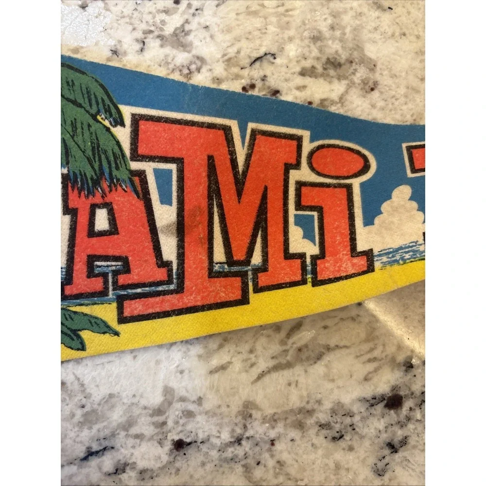 Vintage 1970s Miami Beach Florida Pennant Golf Marlin Bathing Suit Fishing Flag